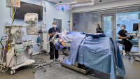 Anesthesia students in the simulation operating room.